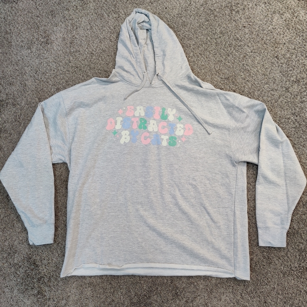 Easily Distracted By Cats Pastel Print Grey Hoodie